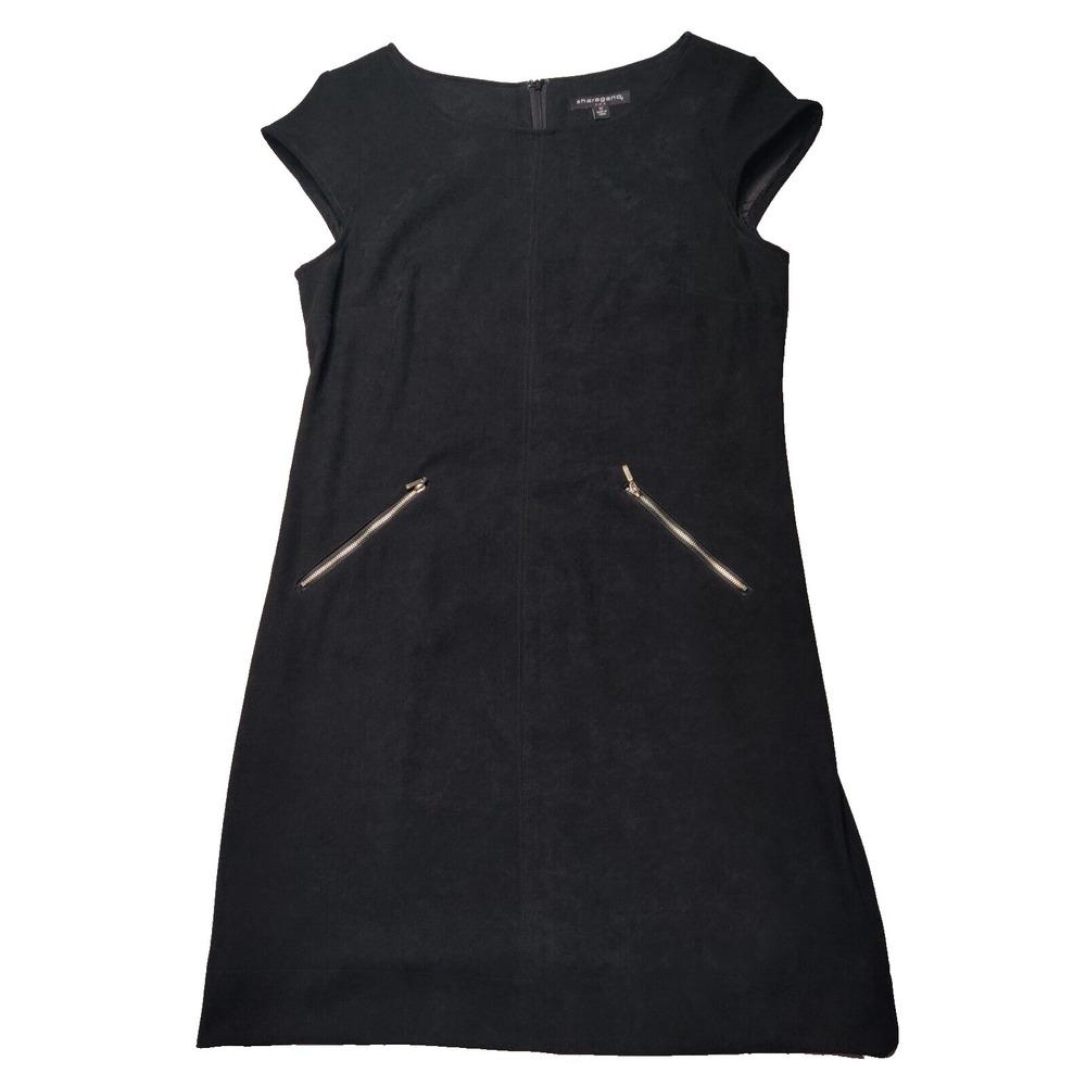 SHARAGANO Women Size 12 Black Velour Zip Back Dress